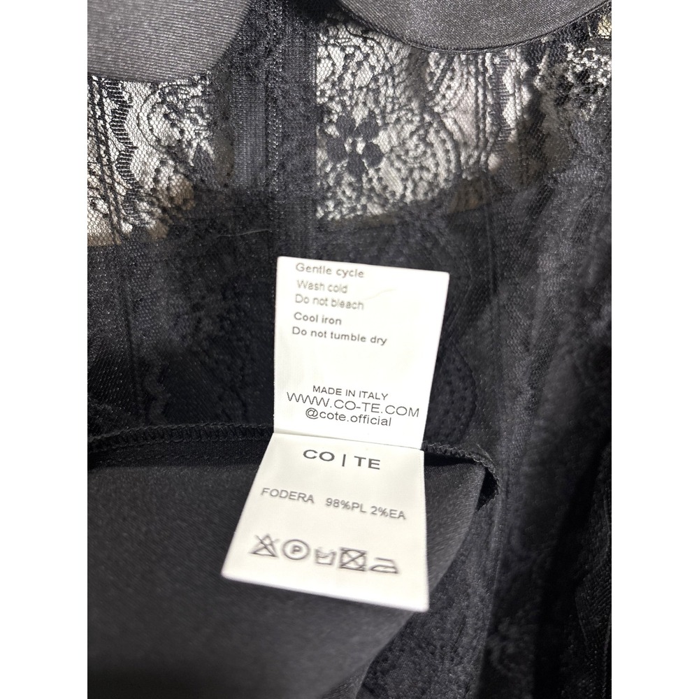 CO-TE Black Lace Dress Peter Pan Collar Ruffles Pockets Made In Italy, Size 46 - Picture 12 of 12